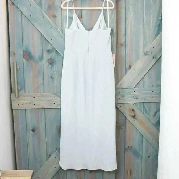 BHLDN Lyra V-Neck Faux-Wrap Crepe Midi Dress Blue Size 16 Anthropologie NWT - Picture 13 of 13